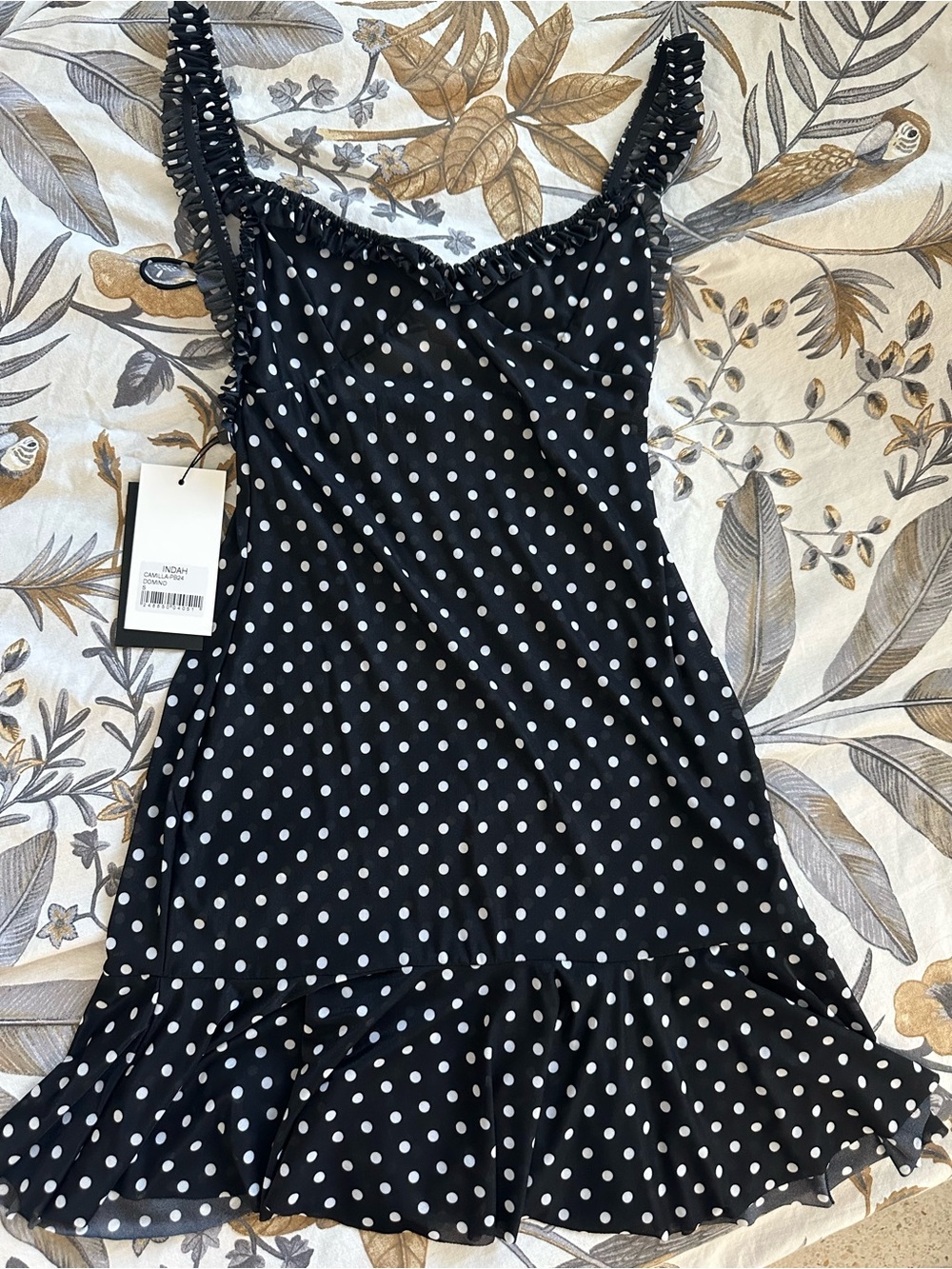 New Black Polka Dot Ruffle-Hem Slip Dress - INDAH